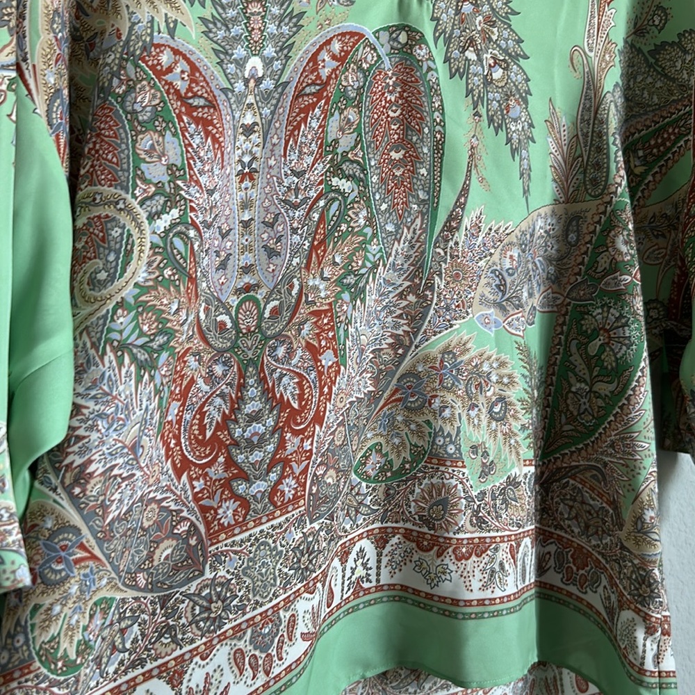 Zara Small Green Multicolored Paisley 3/4 Sleeve Top - Picture 5 of 5